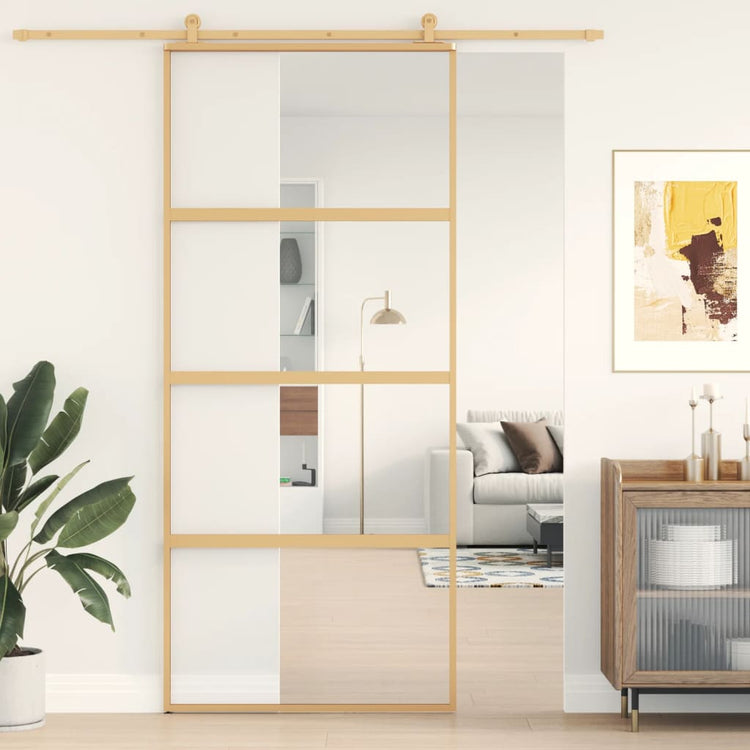 Vidaxl Schiebetür 90x205 cm klares ESG -Glas und Aluminium Gold gefärbt