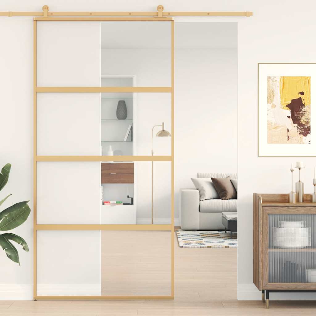 Vidaxx-Schiebetür 102,5 x 205 cm, klares ESG-Glas und Aluminium-Goldfarbe