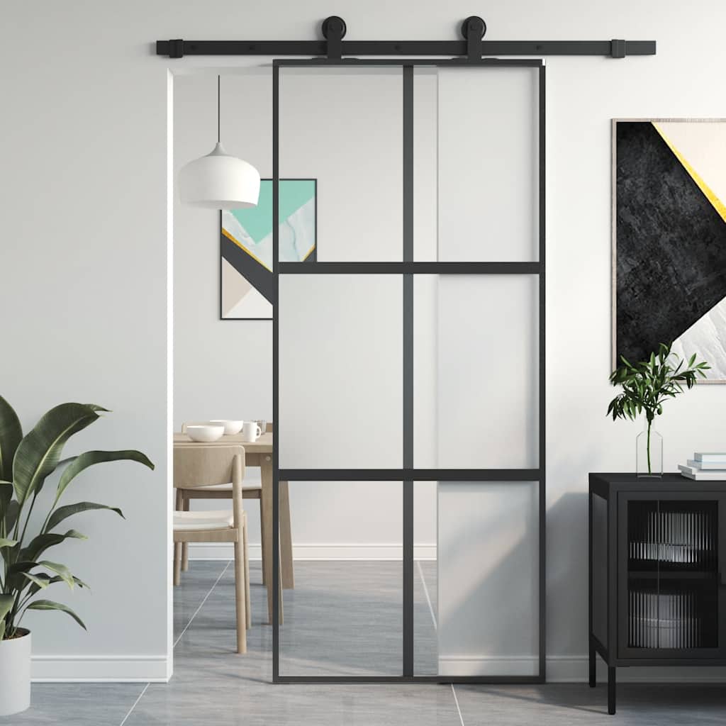 Vidaxx Schiebetür 90x205 cm Hartglas und Aluminium schwarz
