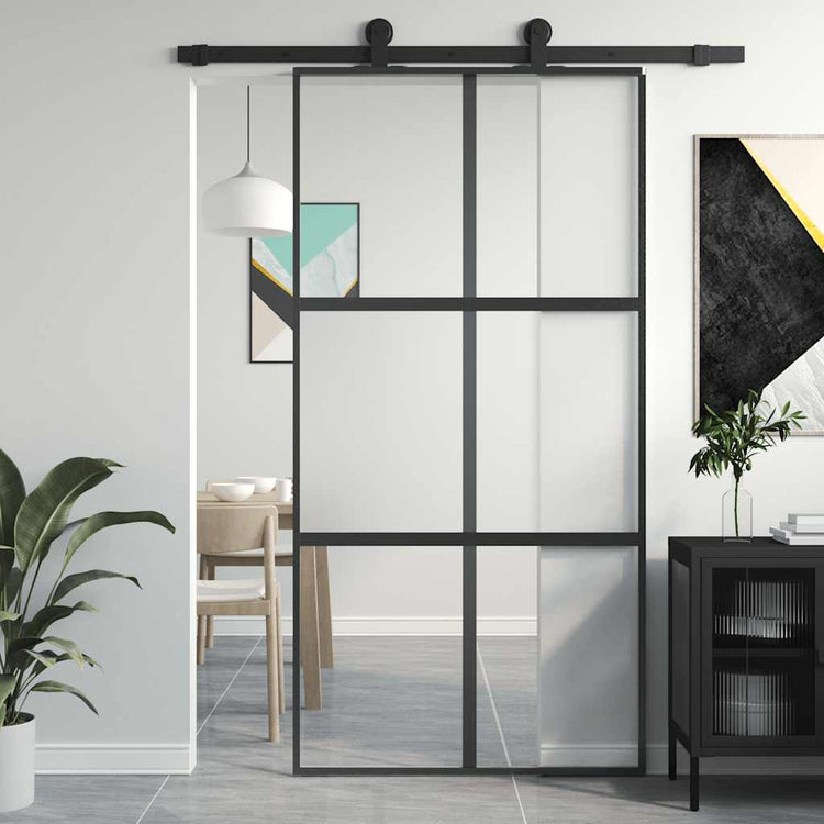 Vidaxx Schiebetür 102,5x205 cm Hartglas und Aluminium schwarz