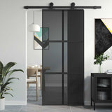 Vidaxx Schiebetür 90x205 cm Hartglas und Aluminium schwarz - afbeelding 1