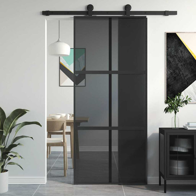 Vidaxx Schiebetür 90x205 cm Hartglas und Aluminium schwarz