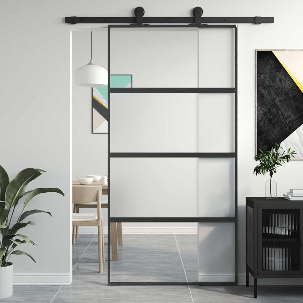 Vidaxx Schiebetür 102,5x205 cm Hartglas und Aluminium schwarz