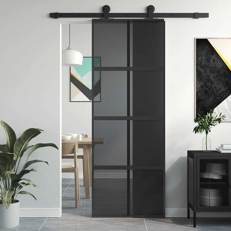 Vidaxx Schiebetür 76x205 cm Hartglas und Aluminium schwarz