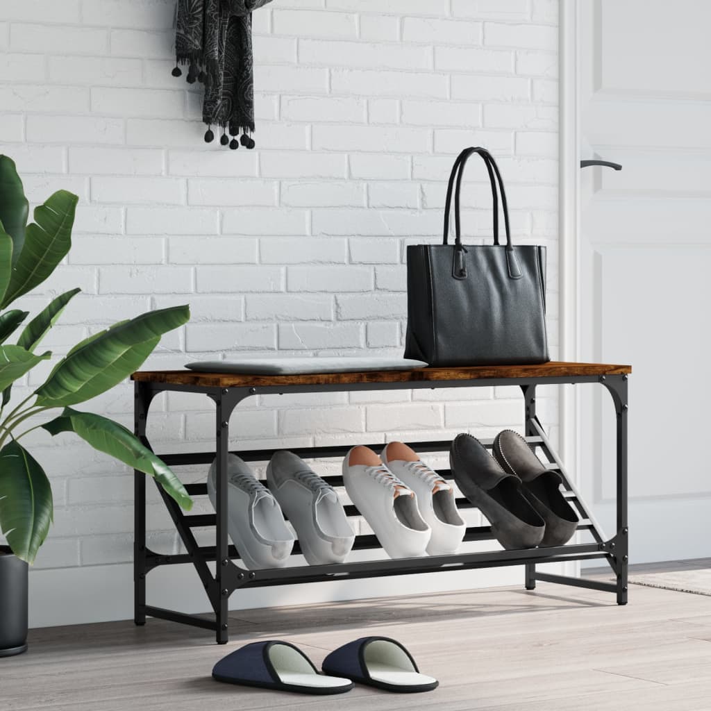 VIDAXL -Schuhregal 90x30x45 cm verarbeitete Holzgeräuchel -Eiche gefärbt