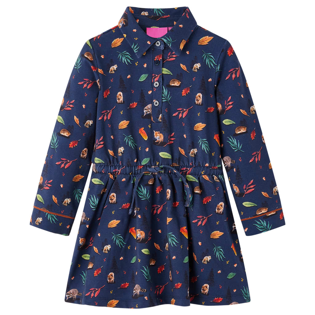 VidaXL Kinderkleid mit langen Ärmeln 128 Marineblau