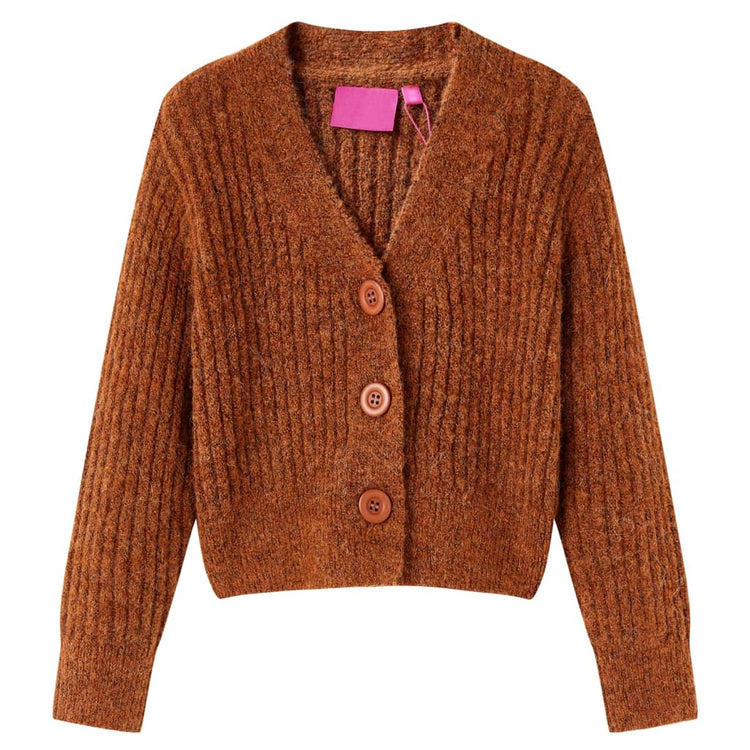 VidaXL Kinderstrickjacke 92 cognacfarben gestrickt