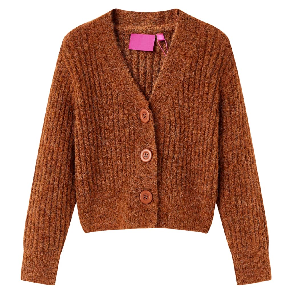 VidaXL Kinderstrickjacke 128 cognacfarben gestrickt