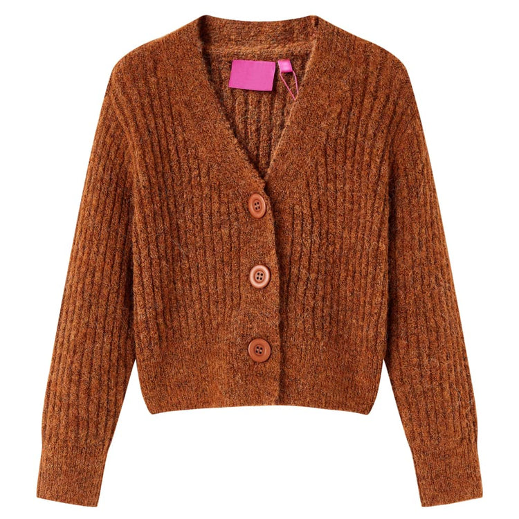 VidaXL Kinderstrickjacke 128 cognacfarben gestrickt