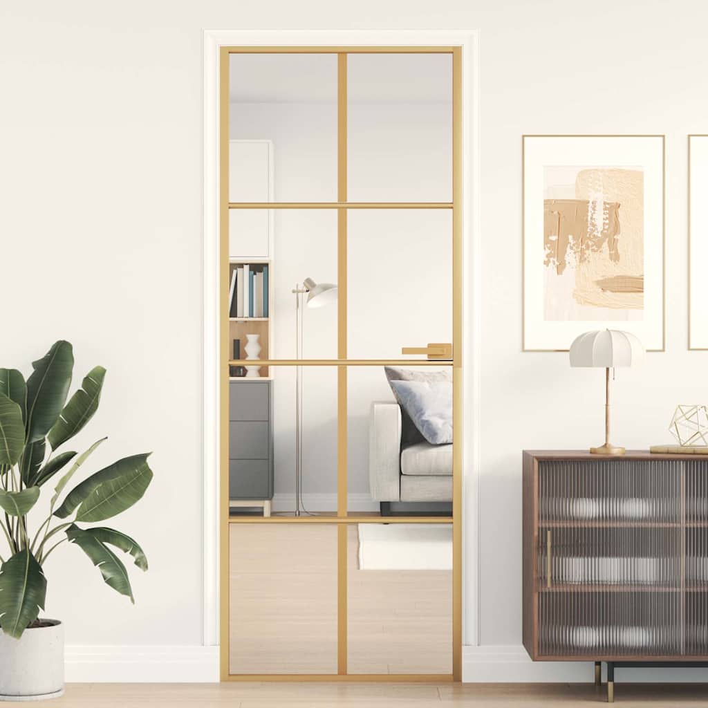 Vidaxl Innenür schmal 76x201,5 cm gehärtetes Glas und Aluminiumgoldfarbe
