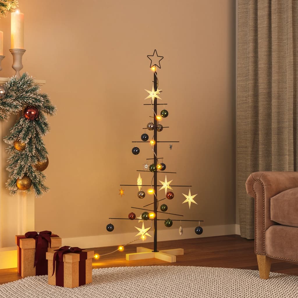 Vidaxl Weihnachtsdekoration Weihnachtsbaum mit Holzbasis 120 cm Metall Schwarz