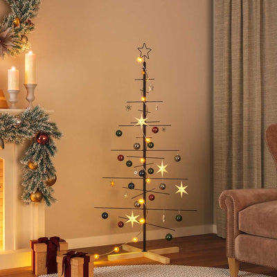 VidaXL Weihnachtsdekoration Weihnachtsbaum mit Holzsockel 150 cm Metall Schwarz