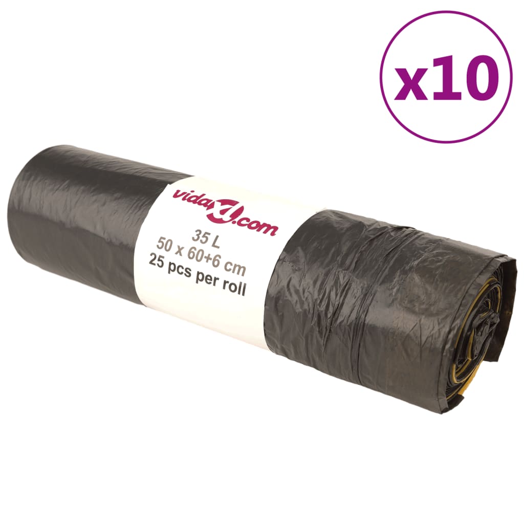 Vidaxl -Müllsäcke mit Ziehenmörder 250 ST 35 L Schwarz