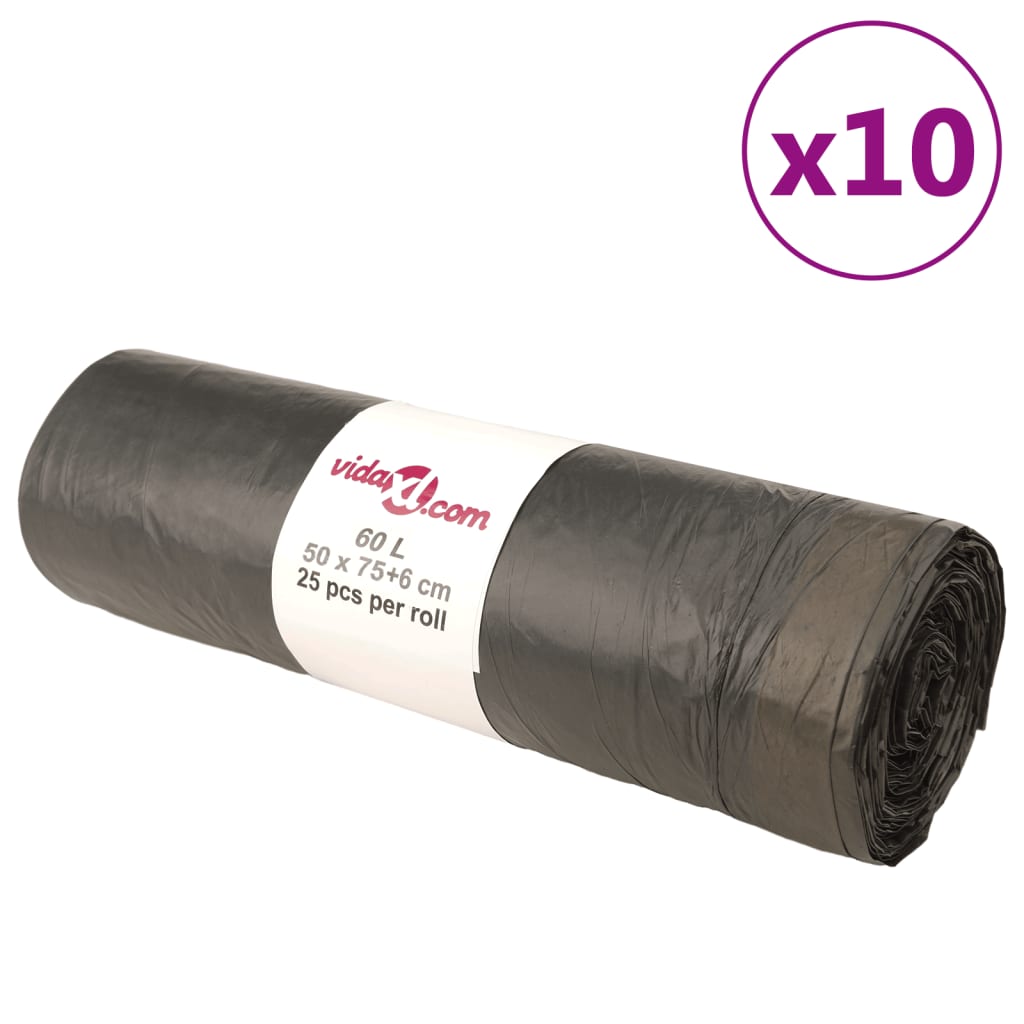 Vidaxl Müllsäcke mit Ziehmorde 250 St 60 l Schwarz