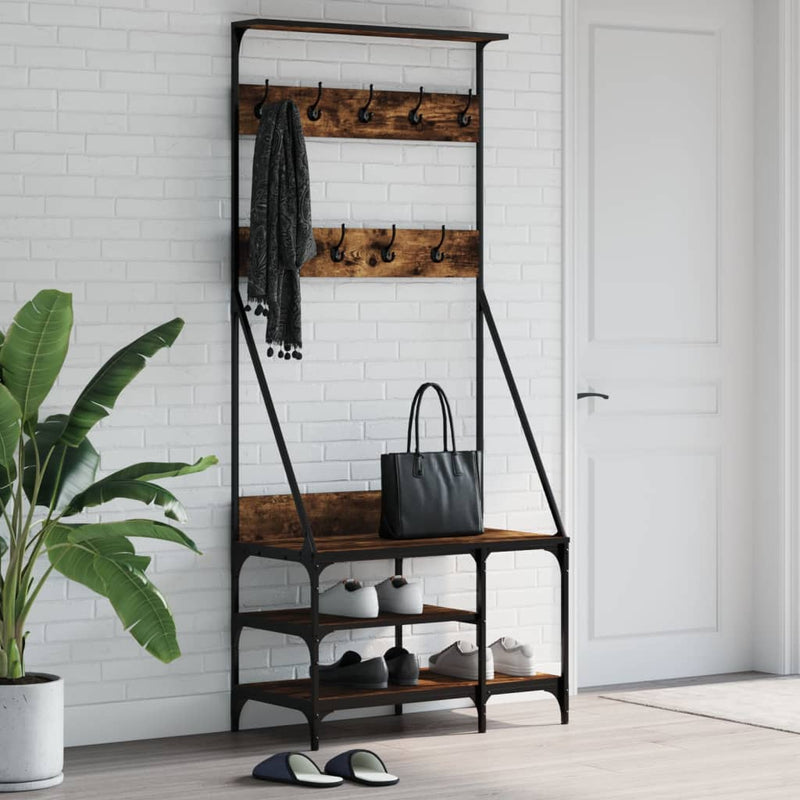 Vidaxl -Kleidungsständer mit Schuhregal 80x40x184 cm geräucherte Eiche gefärbt