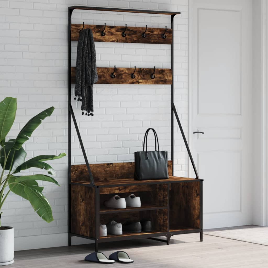 Vidaxl -Kleidungsständer mit Schuhregal 100x41x184 cm geräucherte Eichefarbe