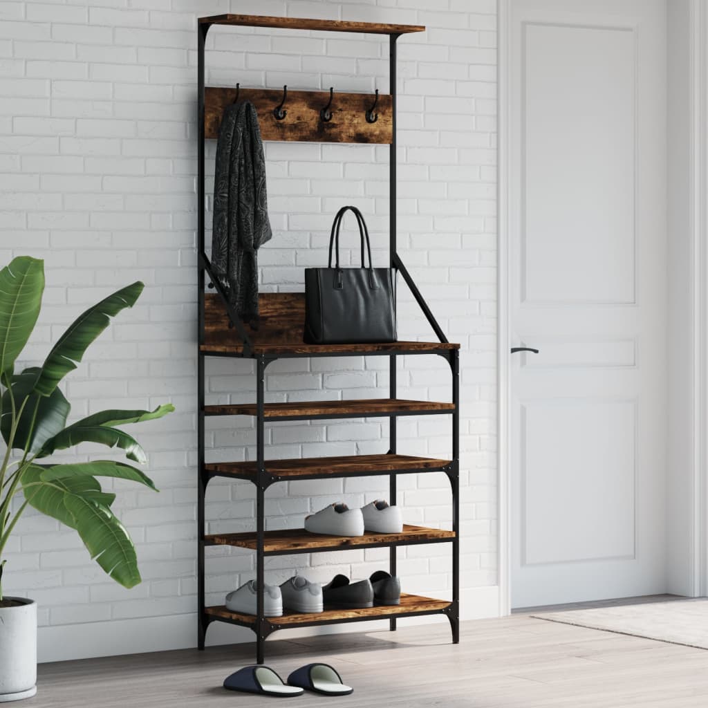 VIDAXL -Kleidungsständer mit Schuhregal 70x34x184 cm geräucherte Eiche gefärbt