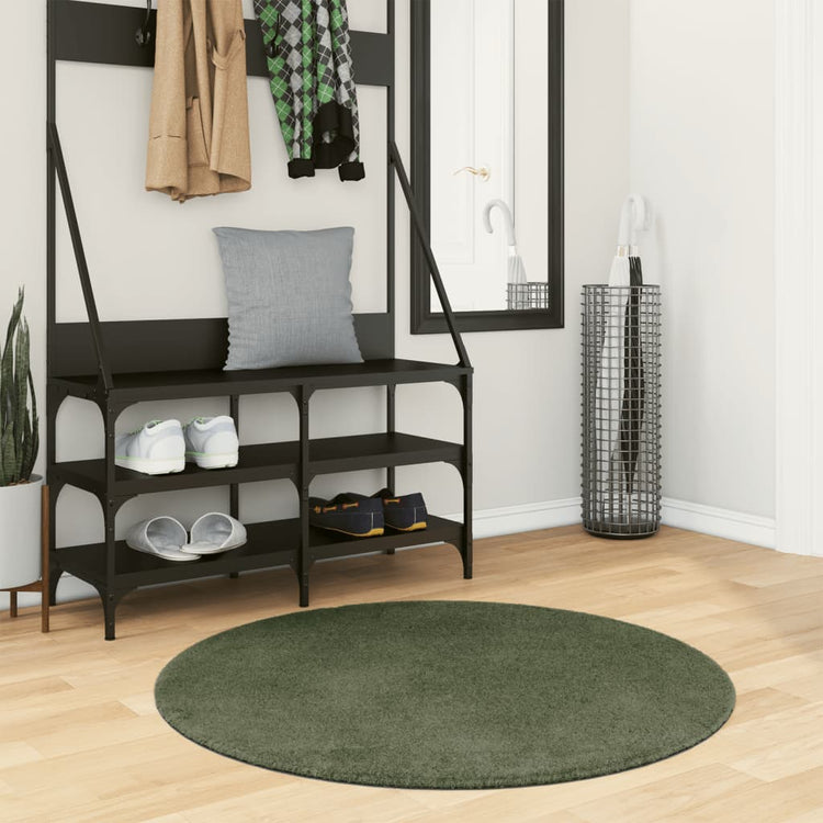 Vidaxl Teppich Huarte niedrig -mopse weichwaschbar Ø 100 cm Waldgrün