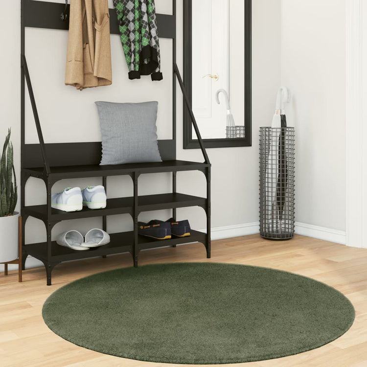 Vidaxl Teppich Huarte niedrig -mopse weichwaschbar Ø 120 cm Waldgrün