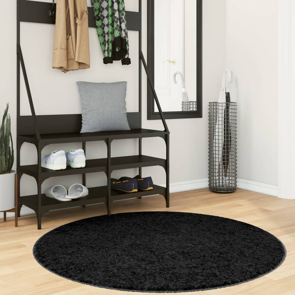 Vidaxl Teppich Pamplona Shaggy hochpol modern Ø 120 cm schwarz