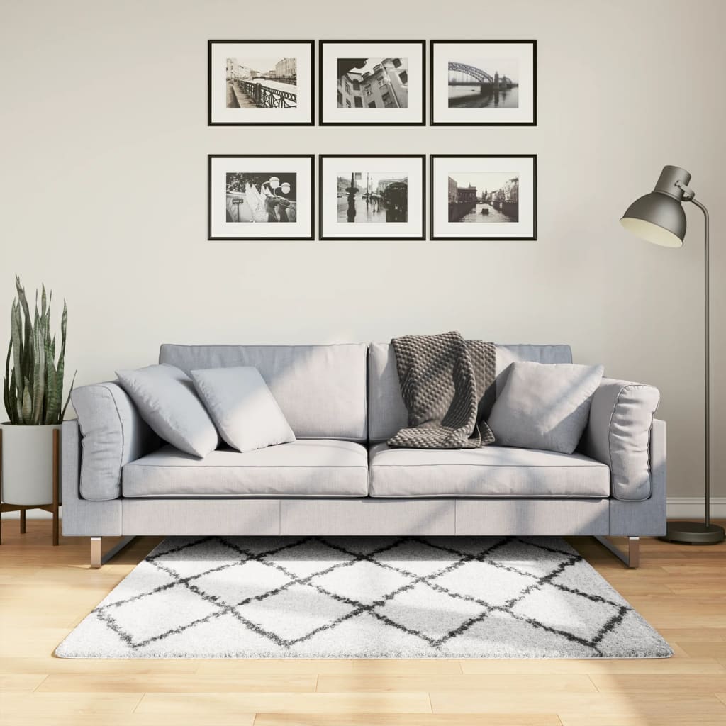 Vidaxl Teppich Shaggy High Stape Moderne 120x120 cm Creme und Schwarz