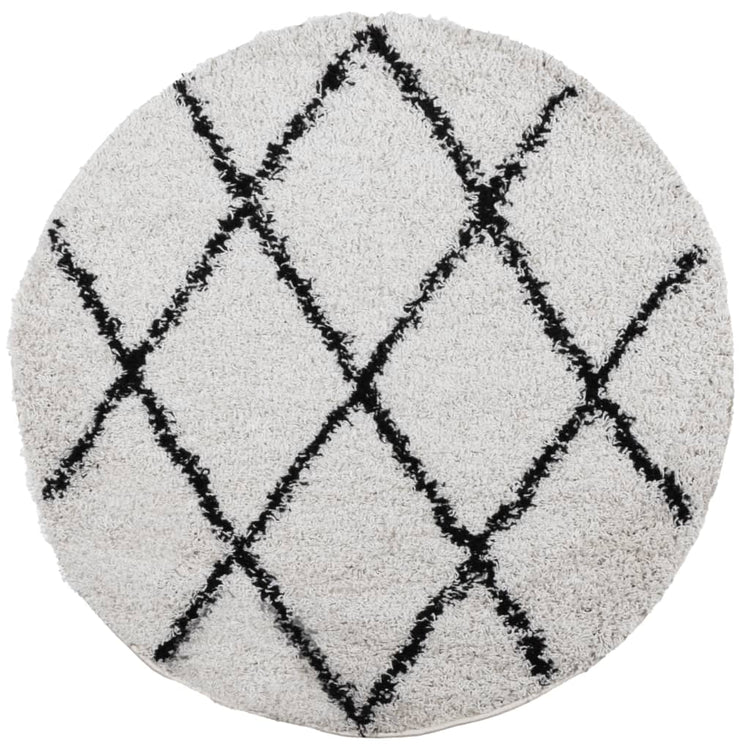 Vidaxl Teppich Shaggy High Stape Moderne Ø 120 cm Creme Farbe und schwarz