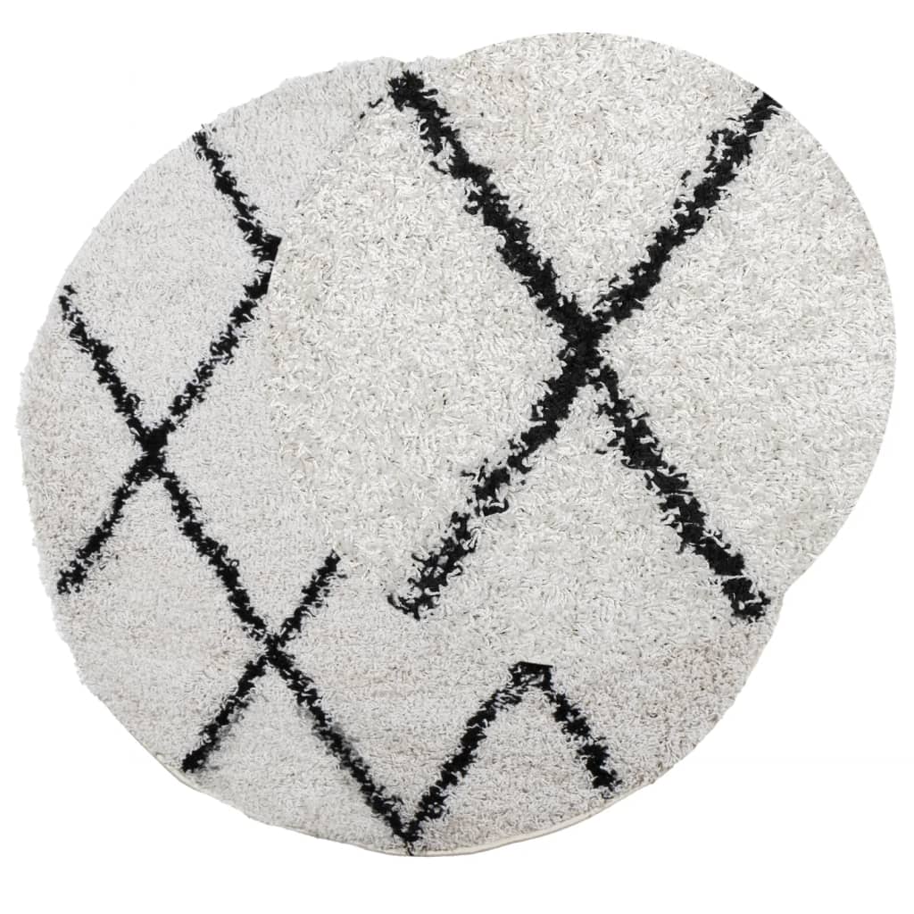 Vidaxl Teppich Shaggy High Stape Moderne Ø 120 cm Creme Farbe und schwarz