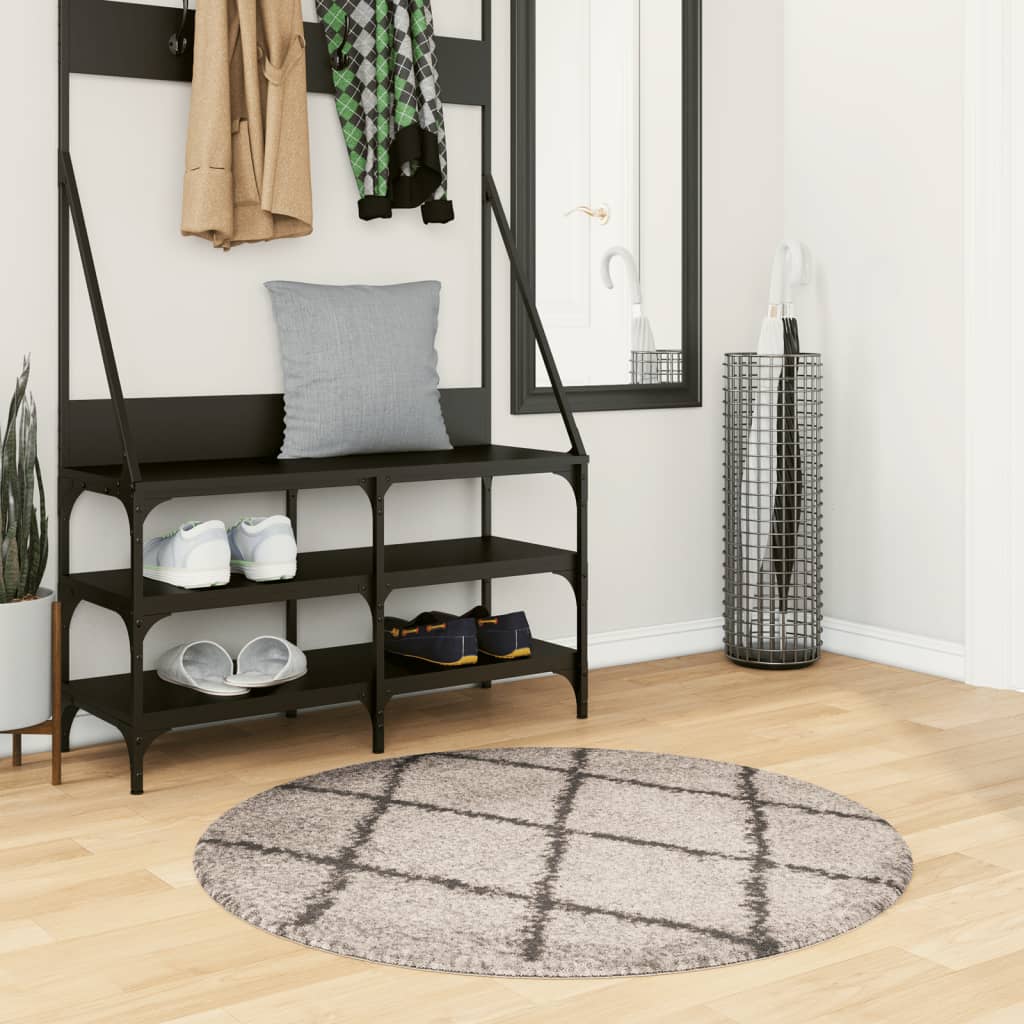 Vidaxl Teppich Pamplona Shaggy hochhaufen Ø 100 cm Beige Anthrazit