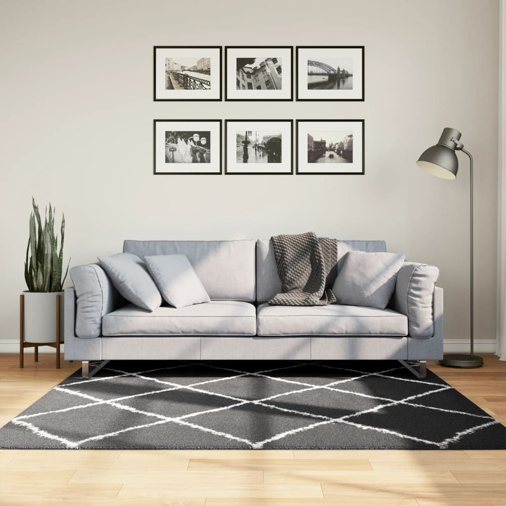 Vidaxl Teppich Shaggy High Stapel moderner 160x160 cm schwarz und creme