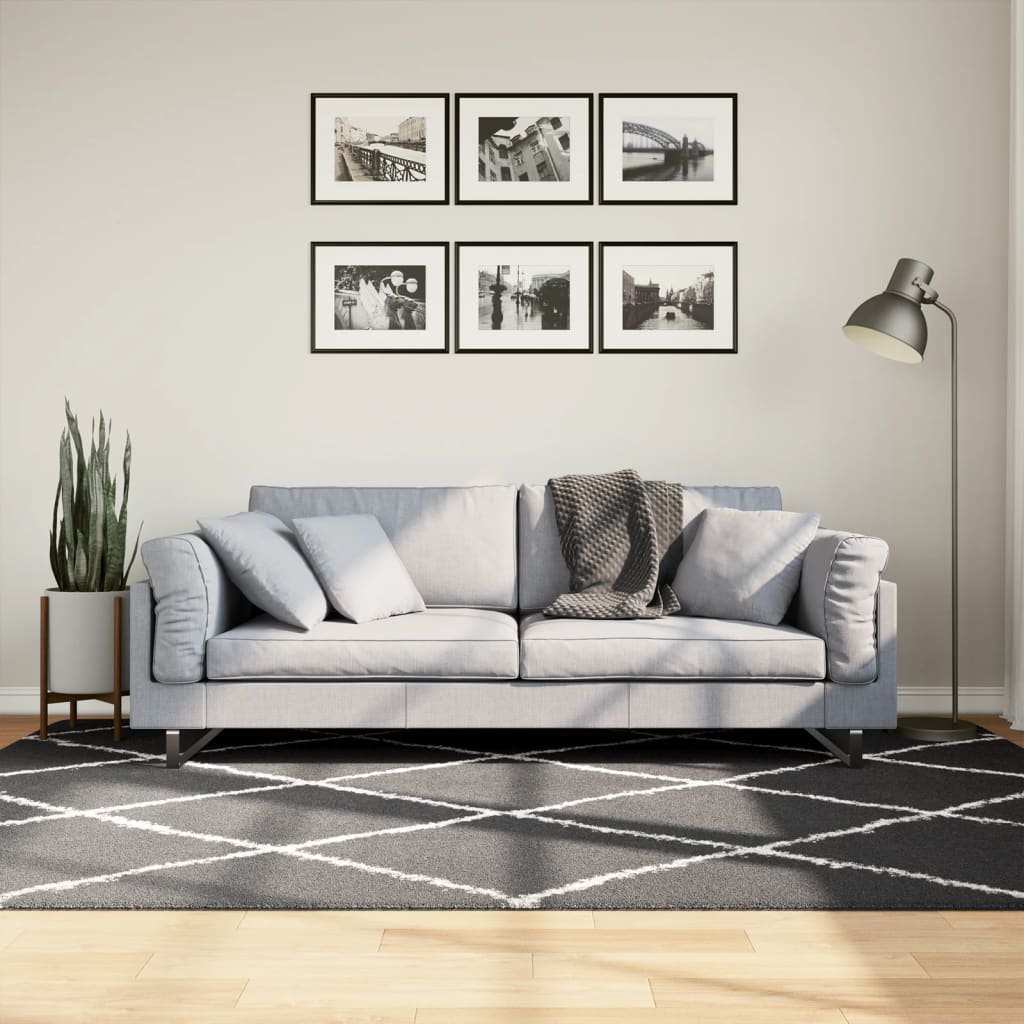 Vidaxl Teppich Shaggy High Stapel moderner 160 x 230 cm schwarz und creme
