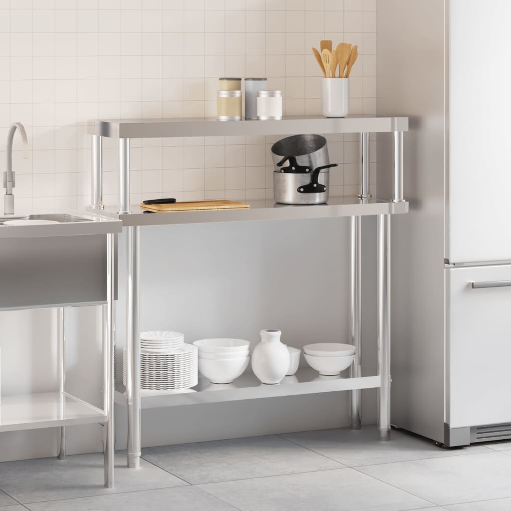 Vidaxx Küchenarbeitstisch mit Ablageplatte 110x30x120 cm aus Edelstahl