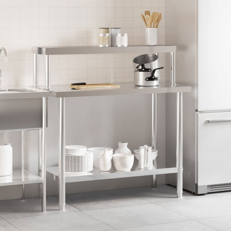 Vidaxx Küchenarbeitstisch mit Ablageplatte 110x55x120 cm aus Edelstahl
