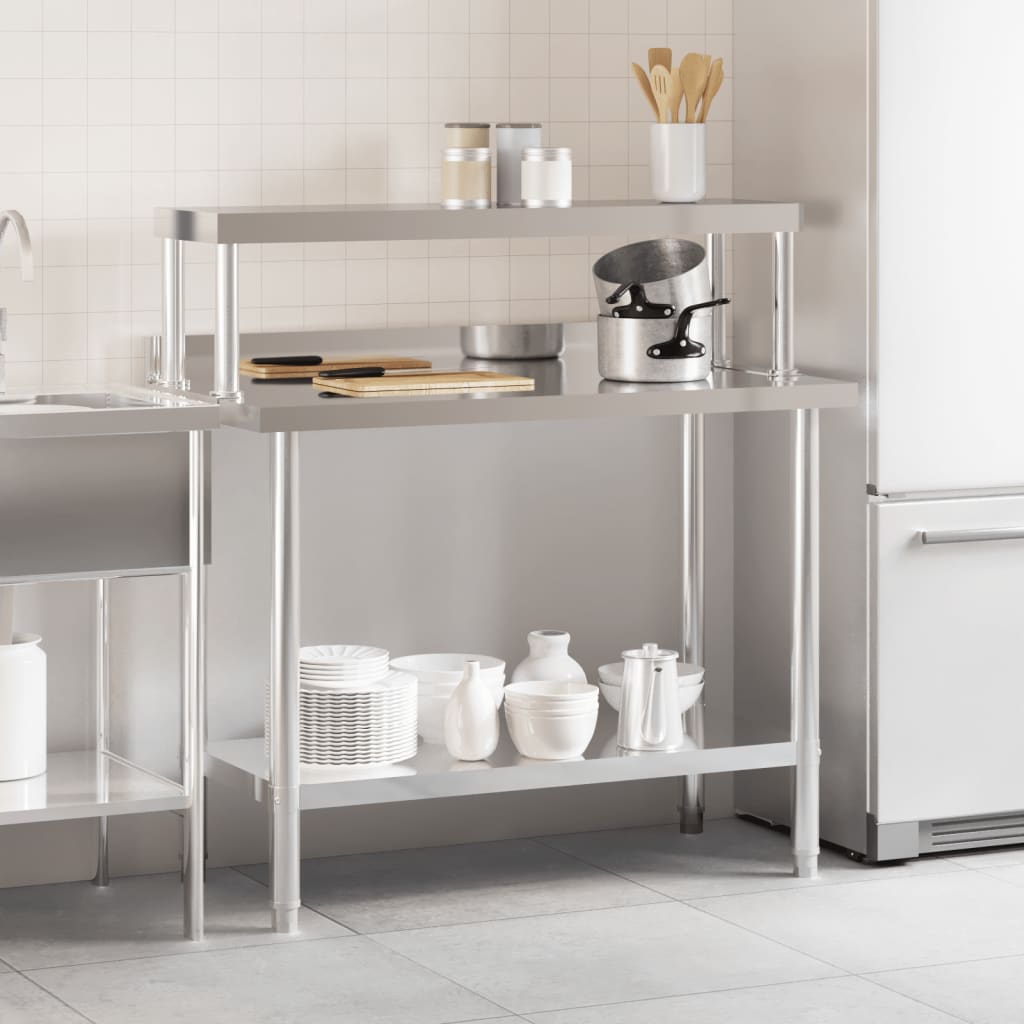 Vidaxx Küchenarbeitstisch mit Ablageplatte 110x55x120 cm aus Edelstahl