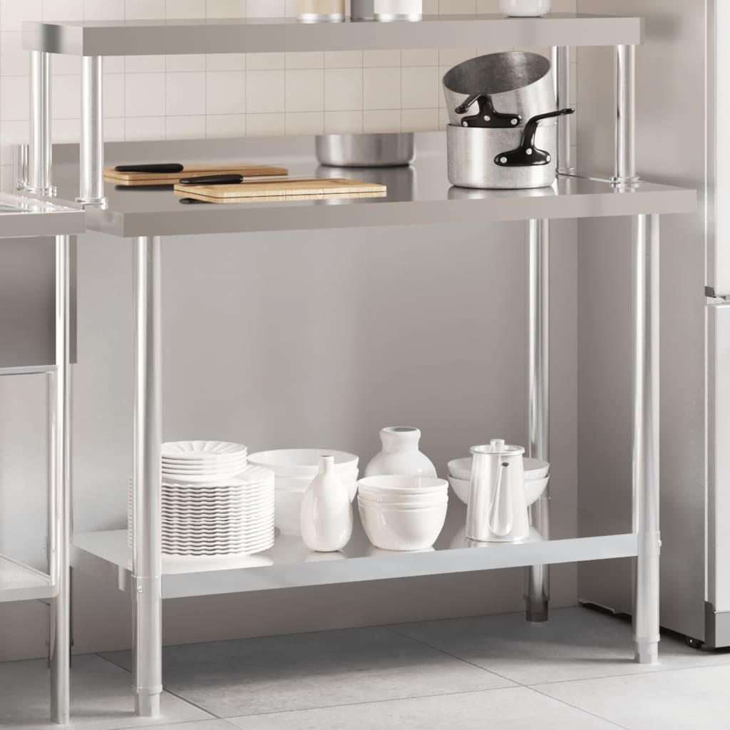 Vidaxx Küchenarbeitstisch mit Ablageplatte 110x55x120 cm aus Edelstahl