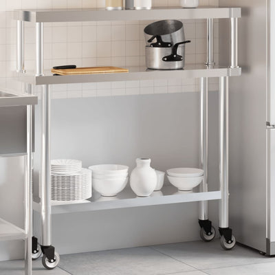 Vidaxx Küchenarbeitstisch mit Ablageplatte 110x30x120 cm aus Edelstahl