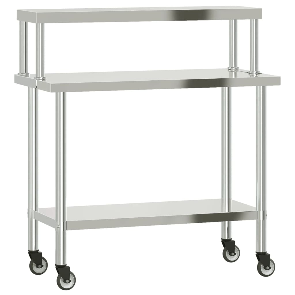 Vidaxx Küchenarbeitstisch mit Ablageplatte 110x55x120 cm aus Edelstahl