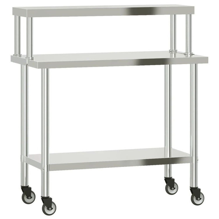 Vidaxx Küchenarbeitstisch mit Ablageplatte 110x55x120 cm aus Edelstahl