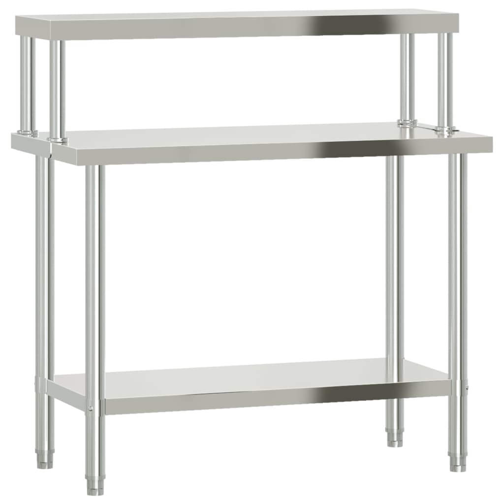 Vidaxx Küchenarbeitstisch mit Ablageplatte 110x55x120 cm aus Edelstahl