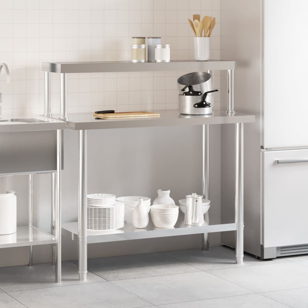 Vidaxx Küchenarbeitstisch mit Ablageplatte 110x55x120 cm aus Edelstahl