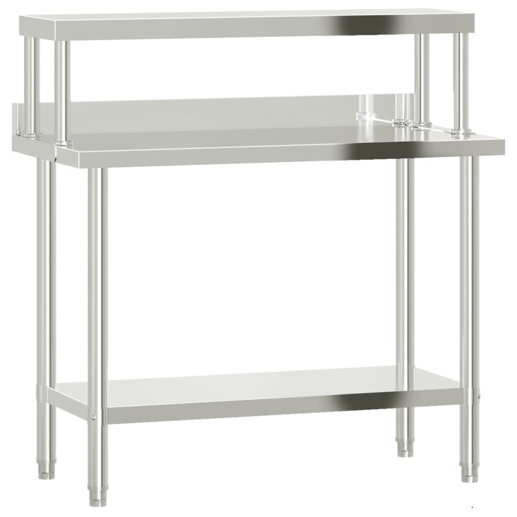 Vidaxx Küchenarbeitstisch mit Ablageplatte 110x55x120 cm aus Edelstahl