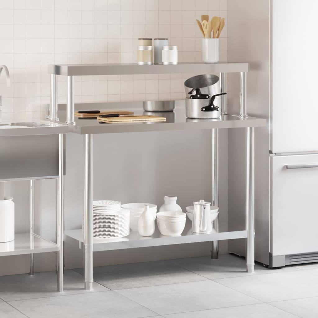 Vidaxx Küchenarbeitstisch mit Ablageplatte 110x55x120 cm aus Edelstahl