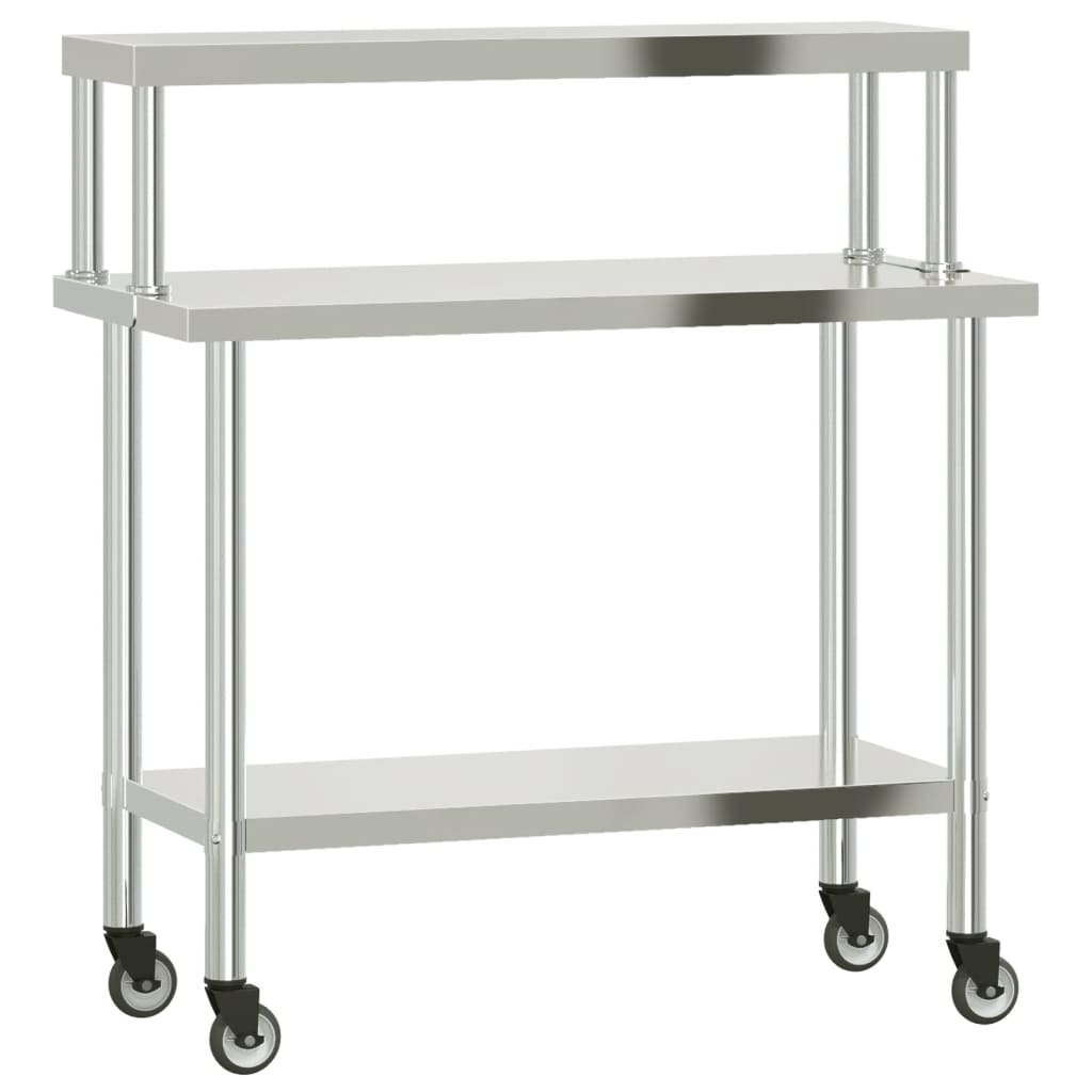 Vidaxx Küchenarbeitstisch mit Ablageplatte 110x55x120 cm aus Edelstahl