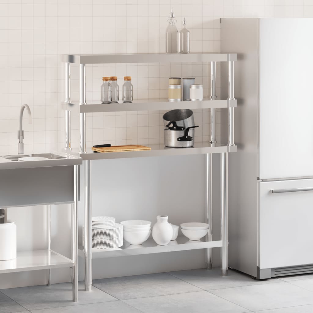 Vidaxx Küchenarbeitstisch mit oberer Ablage 110x30x150 cm Edelstahl