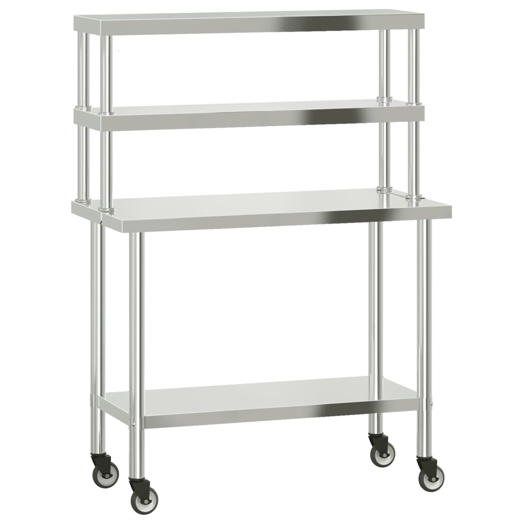 Vidaxx Küchenarbeitstisch mit oberer Ablage 110x55x150 cm Edelstahl