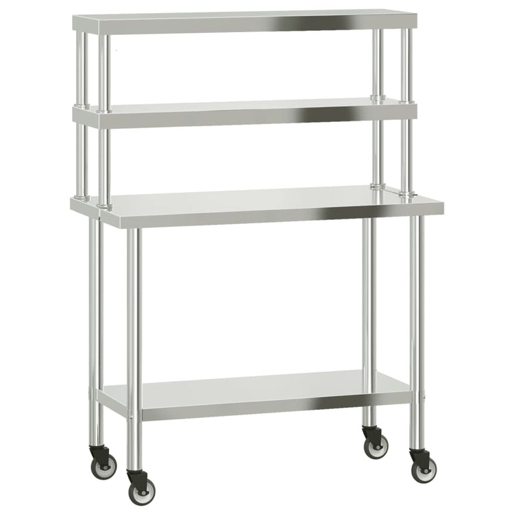 Vidaxx Küchenarbeitstisch mit oberer Ablage 110x55x150 cm Edelstahl