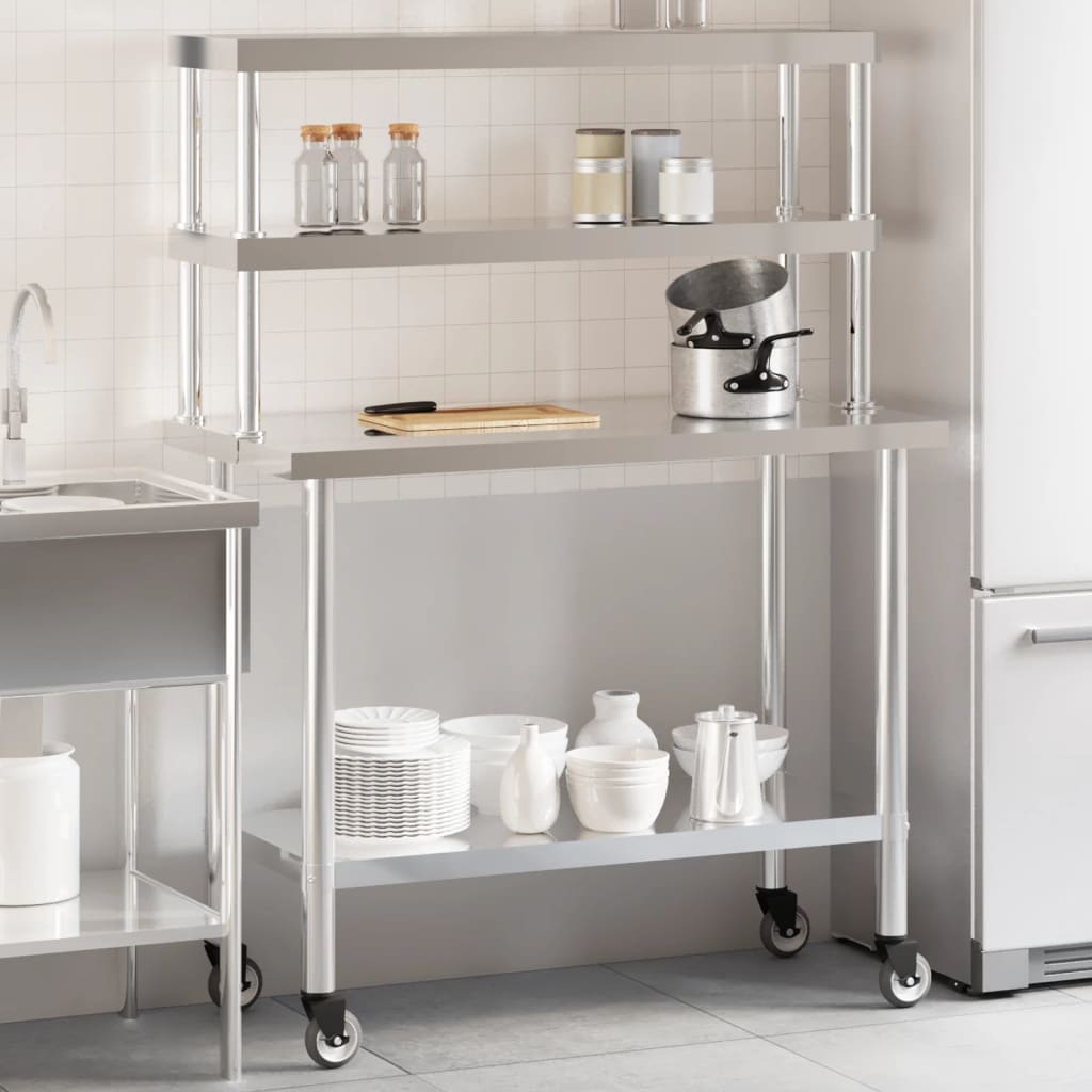 Vidaxx Küchenarbeitstisch mit oberer Ablage 110x55x150 cm Edelstahl
