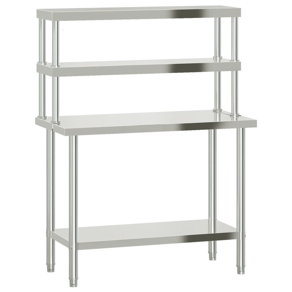 Vidaxx Küchenarbeitstisch mit oberer Ablage 110x55x150 cm Edelstahl