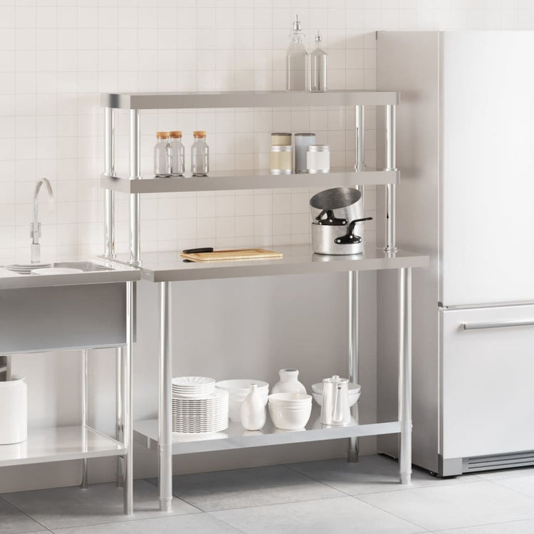Vidaxx Küchenarbeitstisch mit oberer Ablage 110x55x150 cm Edelstahl