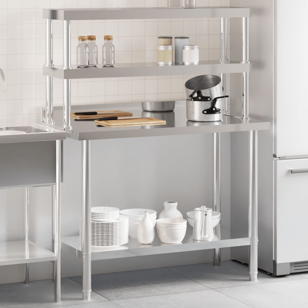 Vidaxx Küchenarbeitstisch mit oberer Ablage 110x55x150 cm Edelstahl