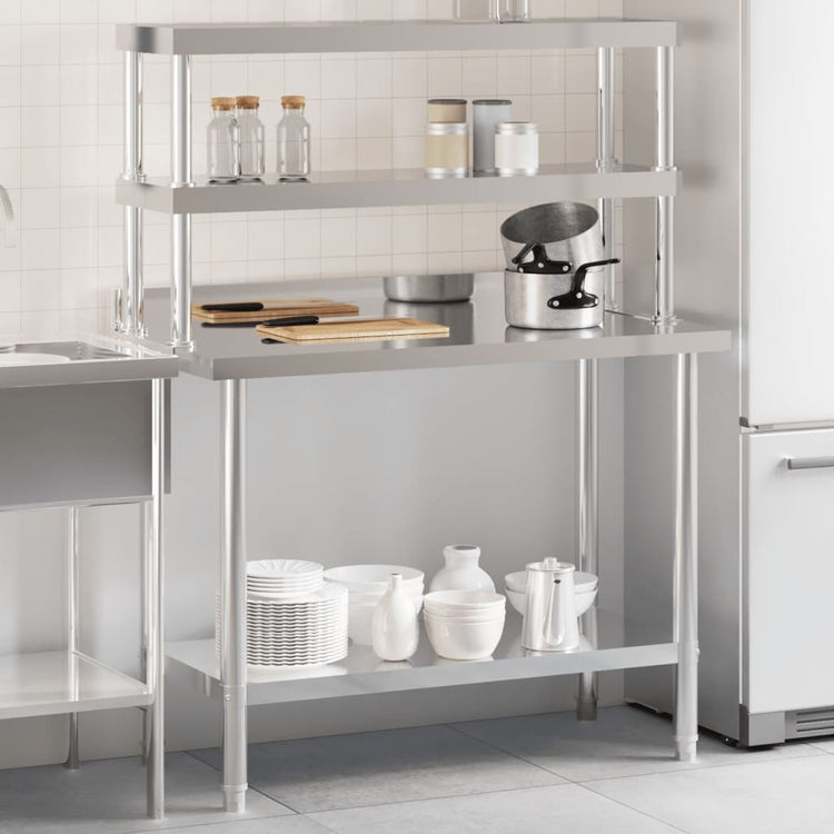 Vidaxx Küchenarbeitstisch mit oberer Ablage 110x55x150 cm Edelstahl